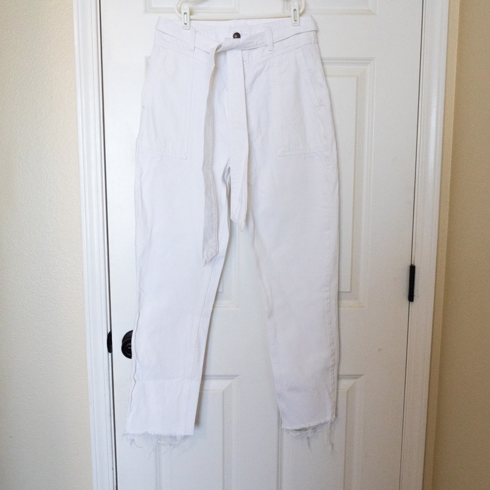 Abercrombie White Mom Jeans Raw Hem with Tie